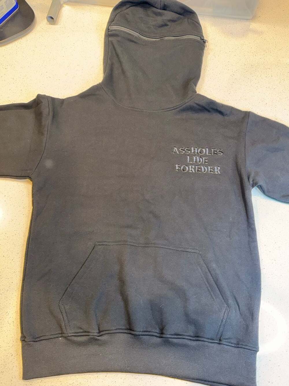 Assholes Live Forever Black Embroidered Hoodie with Face Mask